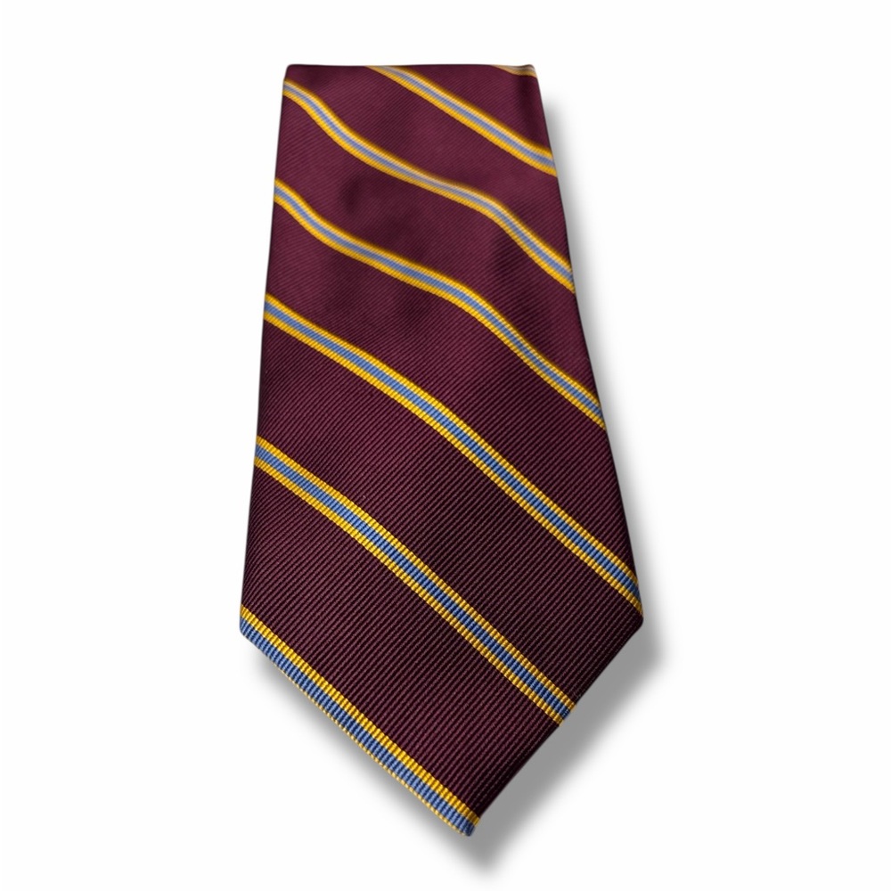 Maroon Diagonal Blue & Gold Stripe Men's Silk Tie